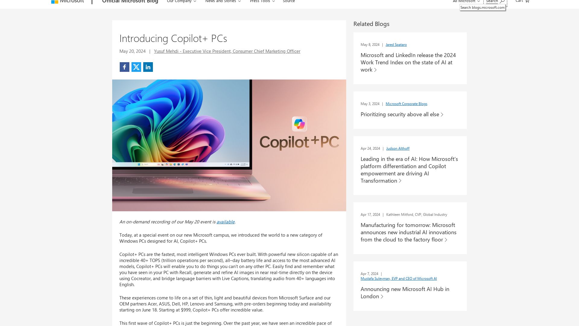Introducing Copilot+ PCs - The Official Microsoft Blog