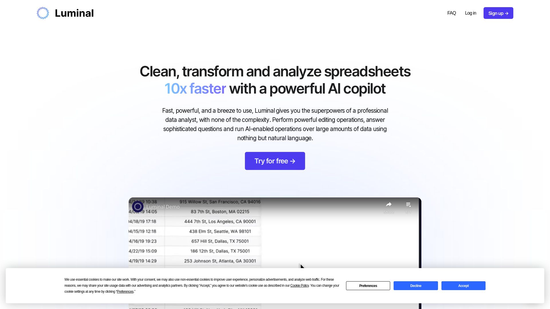Luminal: Clean, transform and analyze spreadsheets 10x faster with a powerful AI copilot.
