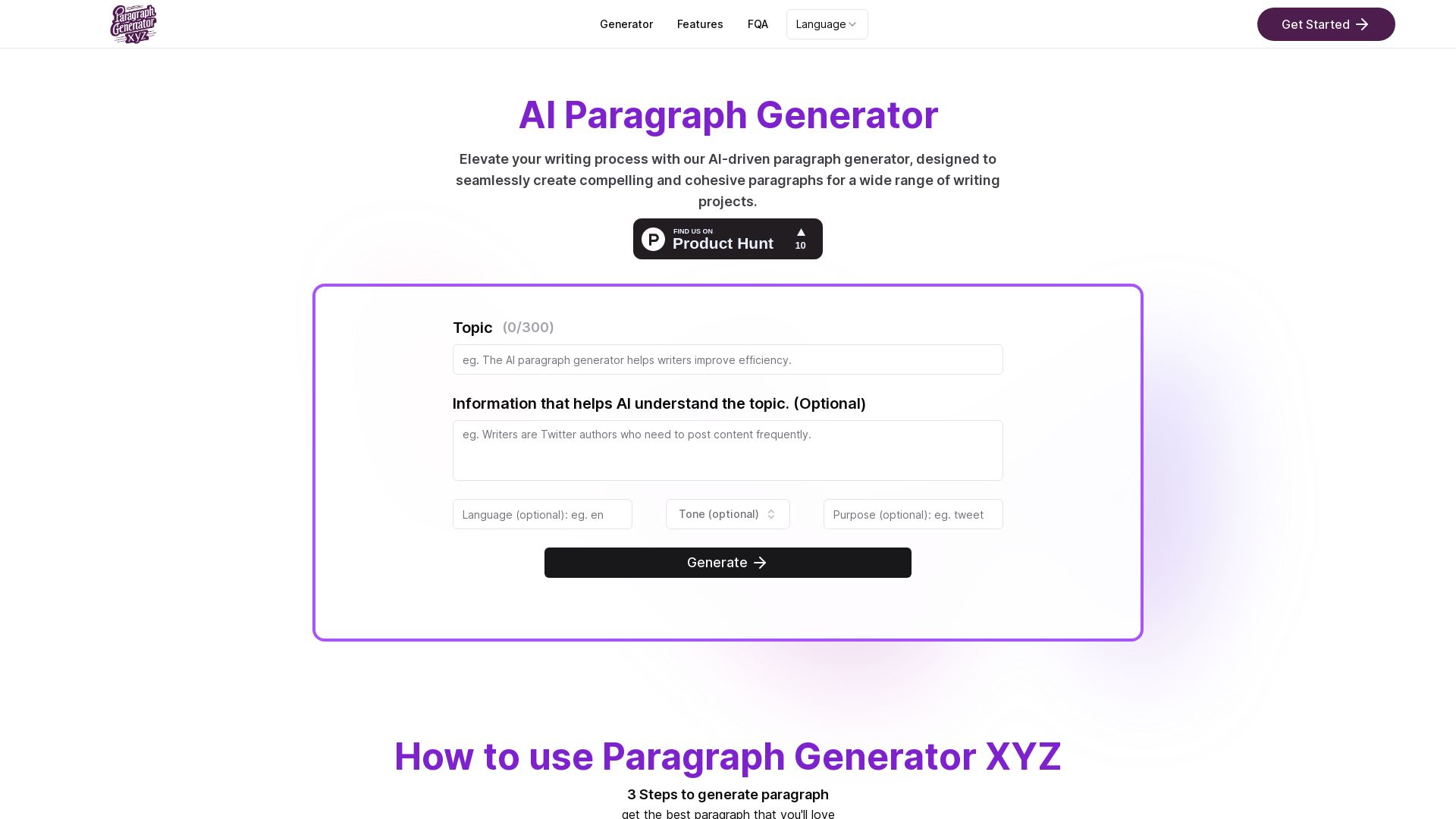 Paragraph Generator AI - Free &amp; No login | XYZ