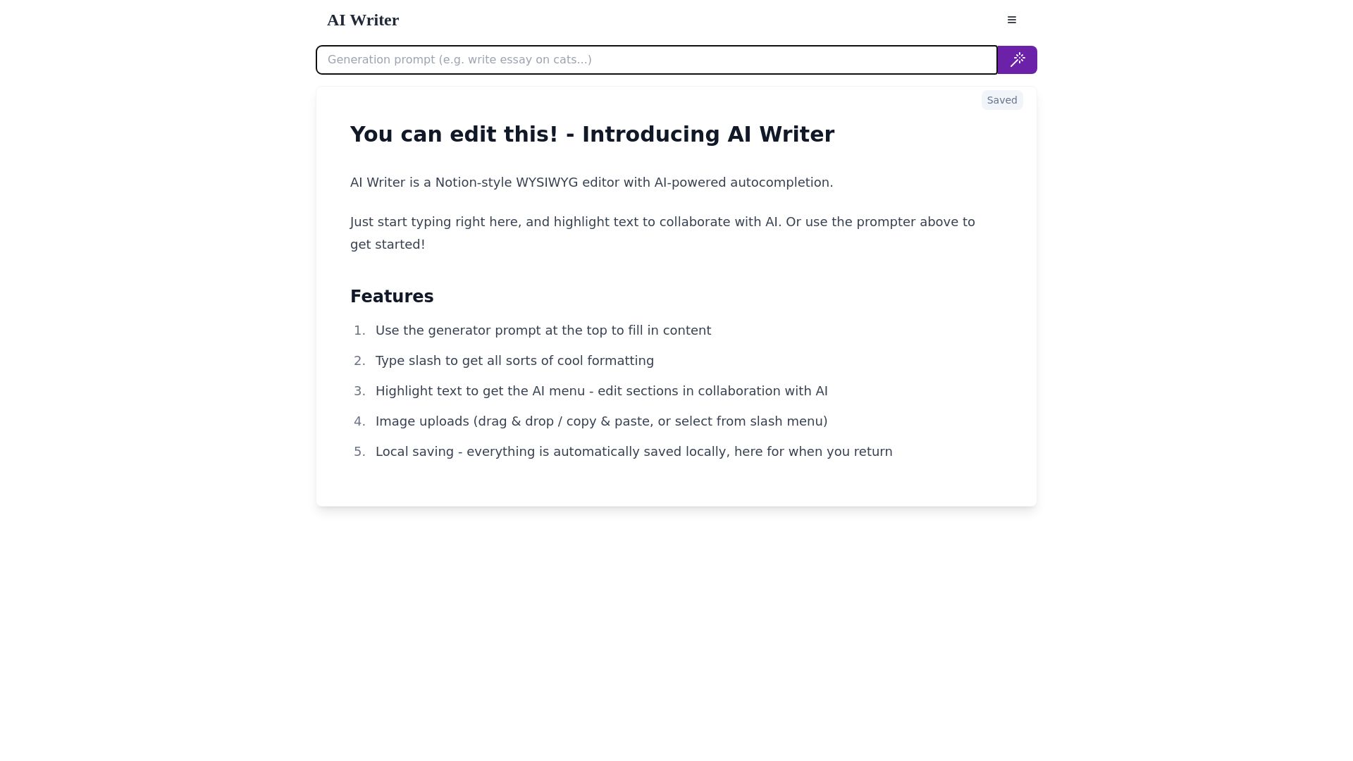 AI Writer - free Notion-like text editor with AI features