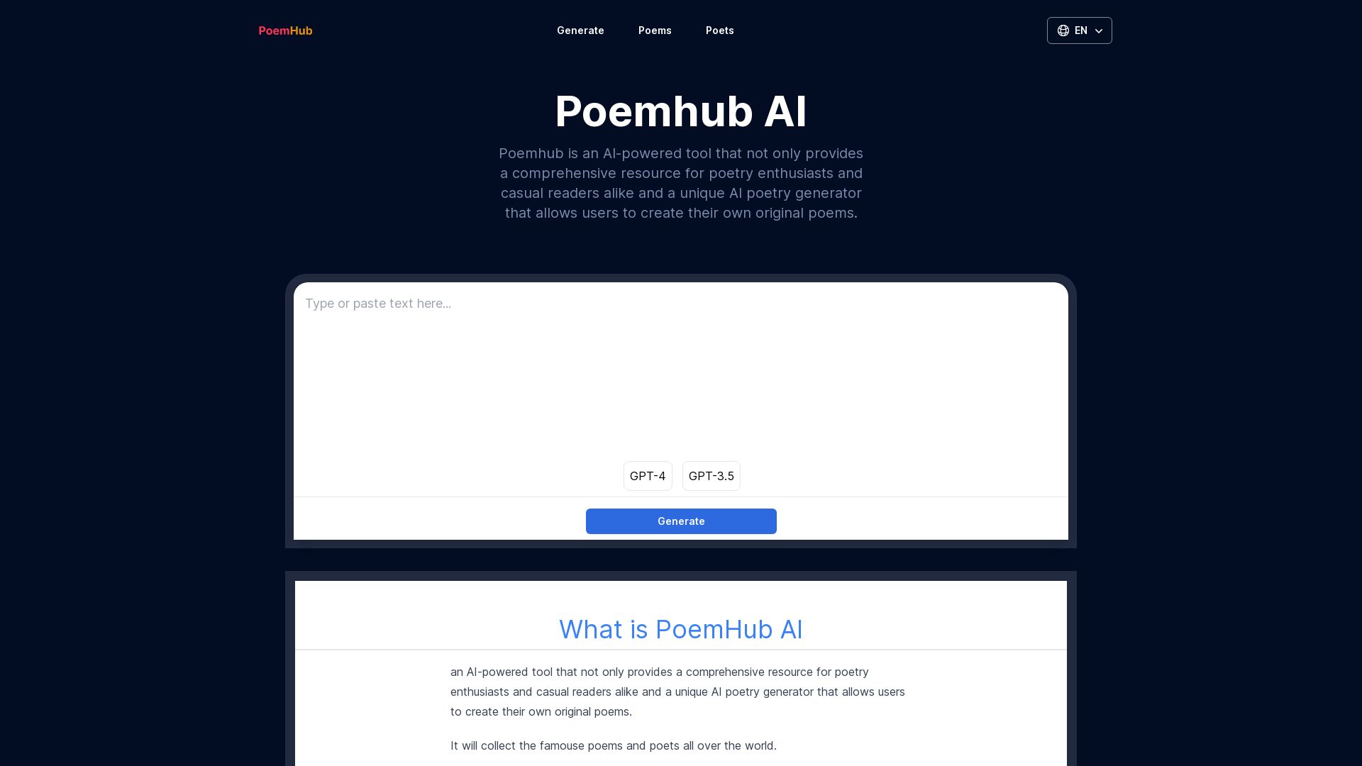 PoemHub: Poem collector and poem generator by AI.