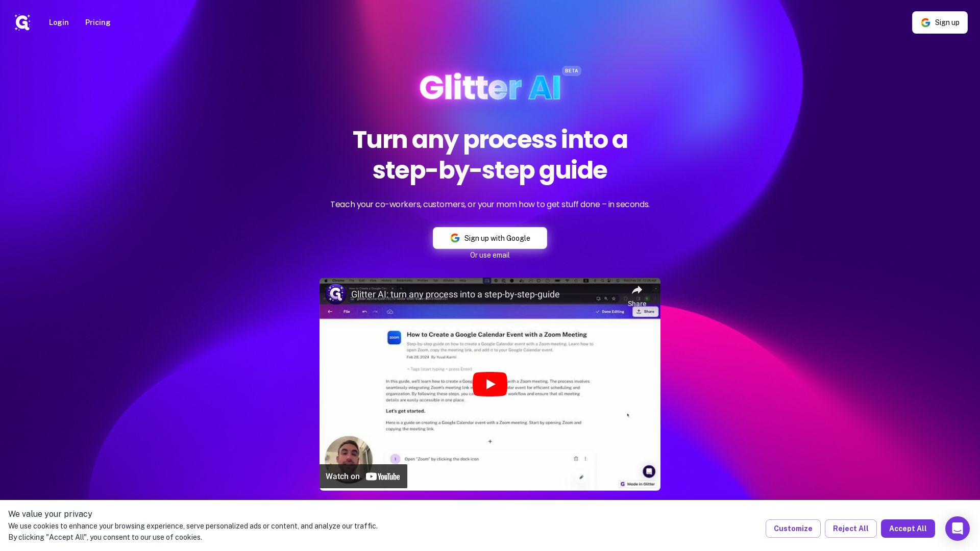 Glitter AI | Transformez n'importe quel processus en guide étape par étape